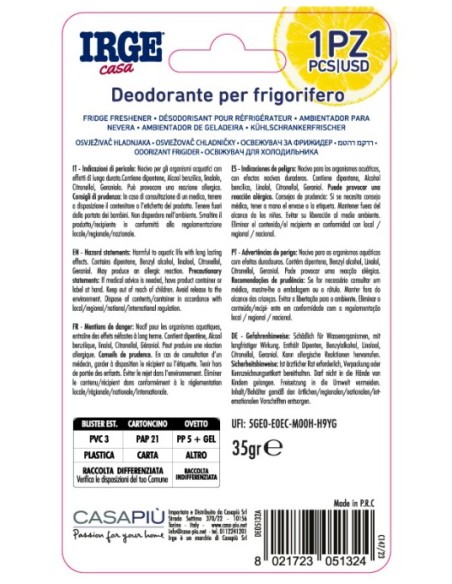 Irge Casa Assorbiodori Deodorante Per Frigorifero Ovetto Limone - 90 Giorni